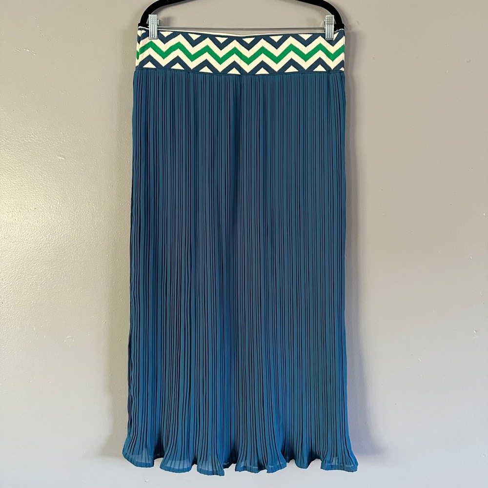 Lucy & Laurel Knit Waist Pleated‎ Maxi Skirt | Teal + Tan
